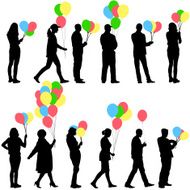 silhouettes mans with balloons and womans