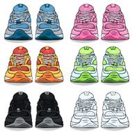 Vector Set of Cartoon Color Running Shoes