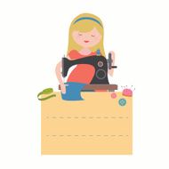 Concept card with sewing girl