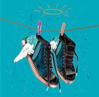 Shoes dried Sneakers weigh on a rope illustration