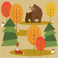 autumn abstract vector forest cartoon background with geometric animals N2