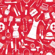 Red dotted seamless background with beauty and fashion symbols