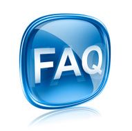 FAQ icon blue glass isolated on white background