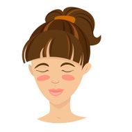 Brunette smiling young woman with hair tail Eyes closed N2