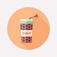 Red spotted coffee cup flat round icon with long shadows N2