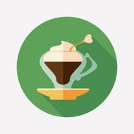 Glass coffee cup flat round icon with long shadows N2