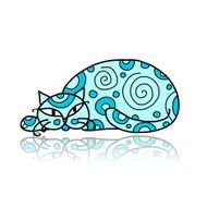 Art cat with floral ornament for your design N3