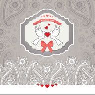 Cute design template Paisley border lace and cartoon pigeons