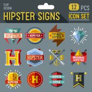Hipster signs icon set 12 pcs Trendy illustrations