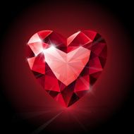 Red shining ruby heart shape on dark background