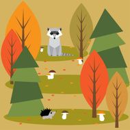 autumn abstract vector forest cartoon background with geometric animals N3