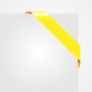 Decorative yellow corner ribbon on blank paper card vector