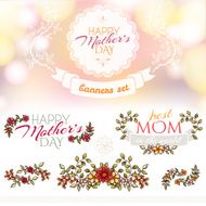 Set of badges floral elements and bokeh background
