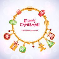 Golden charm bracelet with beads and pendants