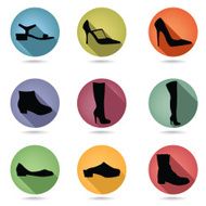 Shoes and boots icon set Fashion accossories button collection