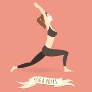 Young woman practicing warrior yoga pose Flat style