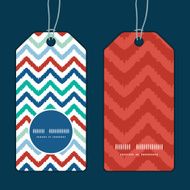 Vector colorful ikat chevron vertical round frame pattern tags set