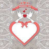 Cute template Paisley border lace hearts label cartoon pigeons