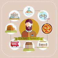 Illustration Italy Rome man travels to Rome