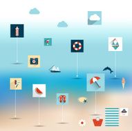 Summer flat icon concept Collage Vector background