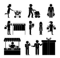 Set of shoppers and shopping icons