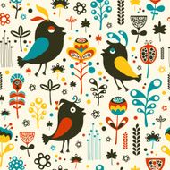 Colorful seamless pattern with birds and flowers