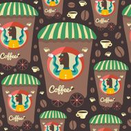 Retro seamless pattern with coffee seller and cups N2
