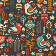 Colorful seamless pattern with flying birds and flowers