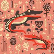 Colorful seamless pattern with funny crocodiles and flowers