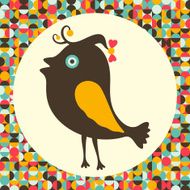 Happy bird with colored retro background