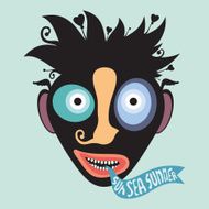 Enamored clown with sun sea summer banner