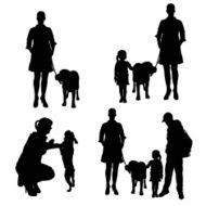 Vector silhouette of people with dog N45