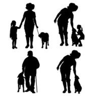 Vector silhouette of people with dog N46