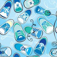 Seamless pattern - children gumshoes on blue background for boys N2