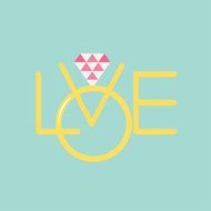 Wedding ring with polygonal pink diamond Gold word love Flat