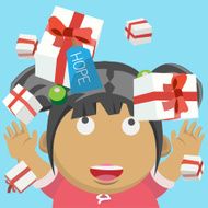 girl with present box of hope - vector illustration N2