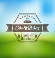 Cake and bakery food label over blurred background