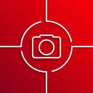 Vector modern white circle icon on red background N7