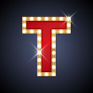 Letter T in shape of retro sing-board with lamps