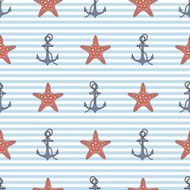 seamless vector pattern with anchor and starfish