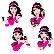 girls using different tools to apply her make-up