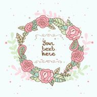 Decorative floral frame with pink roses and leaves