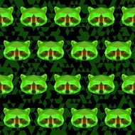 Bright green colored polygonal raccoon pattern background