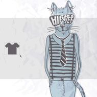 Hand Drawn Fashion Portrait Of Hipster Cat N5