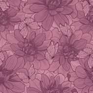 Beautiful seamless background with flowers and butterflies
