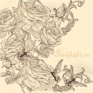 Floral invitation card in vintage style with roses