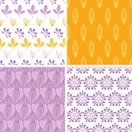 Four abstract pink purple yellow folk leaves seamless pattern background