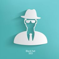 Black hat seo symbol on blue background clean vector