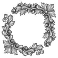 Baroque ornamental antique silver element on white background
