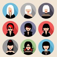 Set of circle flat icons with women